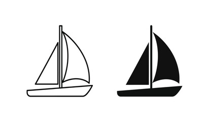 Fototapeta premium Black and white sailboat icons in line art style