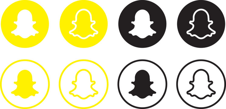 snapchat logo icon set with PNG and vector formats.  Popular social media logo icon. snapchat logo icon set flat line outline yellow black vector