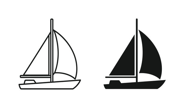 Black and white sailboat icons with different sail designs