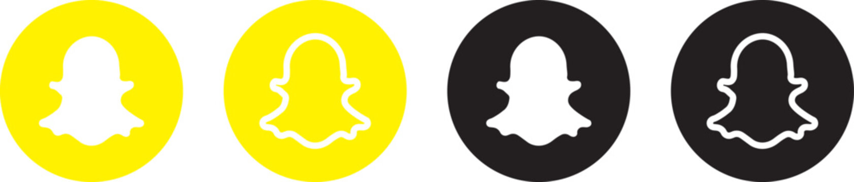 snapchat logo icon set with PNG and vector formats.  Popular social media logo icon. snapchat logo icon set flat line outline yellow black vector