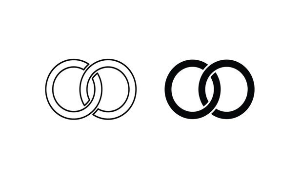 Two interconnected rings in black and white on a pure