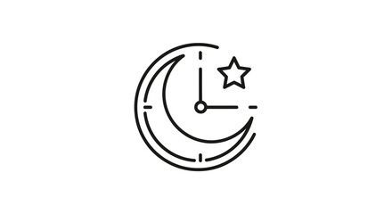 Clock icon with crescent moon and star design for time and night concepts
