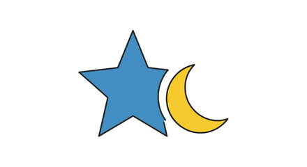 Star and crescent moon icon celestial symbolism on white background