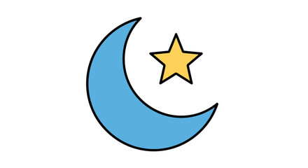 Cartoon crescent moon and star illustration isolated on white background