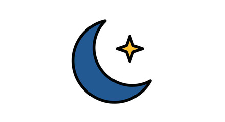 Stylized crescent moon and star icon on white background symbol illustration