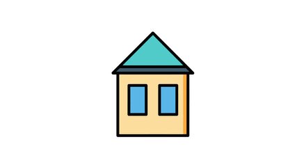 Simple house illustration with teal roof and windows against a white backdrop