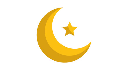 Golden crescent moon and star symbol on white background for design