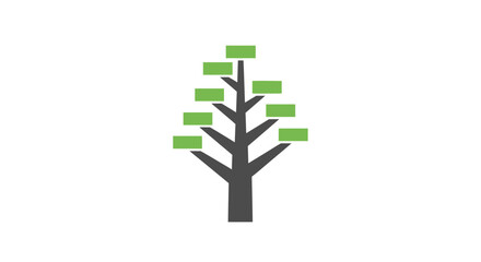 Stylized tree illustration with green leaves and dark trunk on a white backdrop