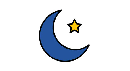 Stylized crescent moon and star icon on white background symbol