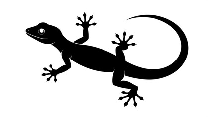 Silhouette of a lizard with a curled tail, on white background