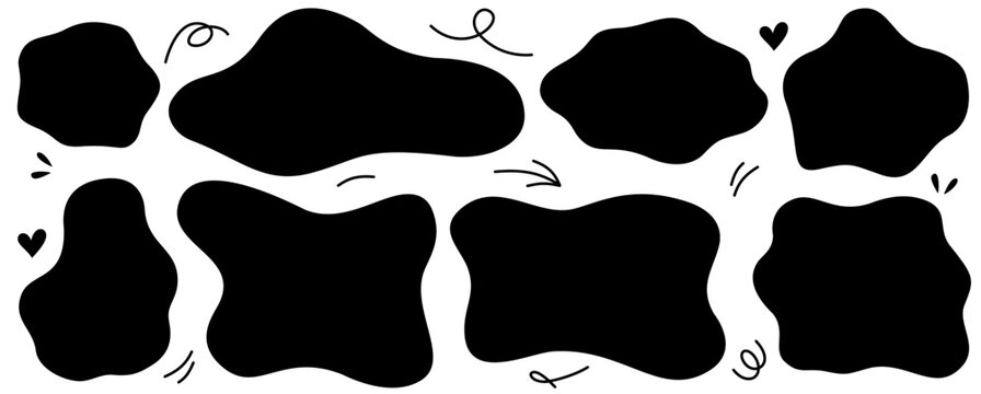 Graphic shape border featuring an organic rectangle outline, wavy doodle strokes and square highlights, abstract organic shape with playful wavy style.