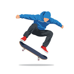 Fototapeta premium Skateboarder performing trick in mid-air, dynamic action, vector illustration