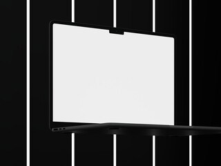 Black Open Screen Laptop with Black Background and Strip Light 3D Render Isolated for Mockup 4