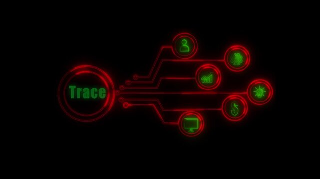Strategic Trace Technology Network Abstract Red Circuit Board Concept Featuring Business Growth Innovation Finance Data Analytics And Management Icons
