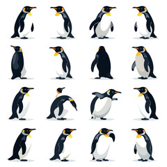 Cute Penguin Characters Set in Different Poses &ndash; Flat Vector Illustration