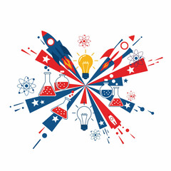 Obraz premium Innovative Science and Technology Concept with Laboratory Equipment and Light Bulbs