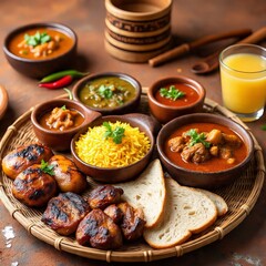 Assortment of Delicious Traditional Dishes on Rustic Table