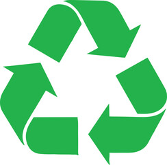 Vector illustration of universal recycling symbol with three green arrows forming triangular loop promoting sustainability and eco awareness