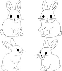 Fototapeta premium Set of vector illustrations of white rabbit in different poses.