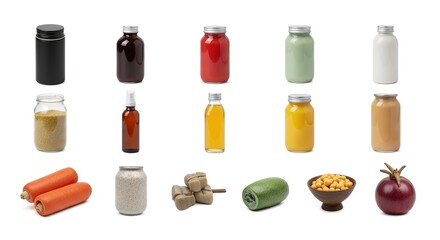Obraz premium Assorted healthy food and drink options.