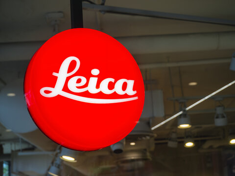 Leica logo sign store front German Camera company : Bangkok, Thailand - Jan 31, 2026 