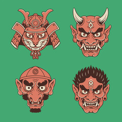 Fototapeta premium Samurai & Oni Mask Collection