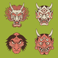 Fototapeta premium Yokai Face Illustration Set