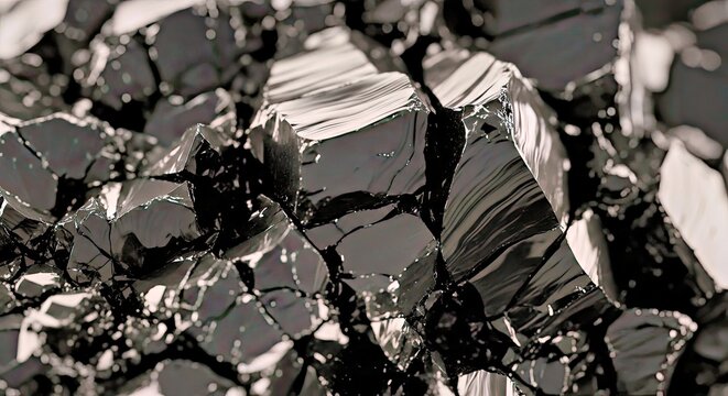 Glossy Black Textured Crystals Mineral Close up Natural Formation