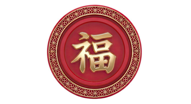Golden Fu Character on Red Chinese Emblem