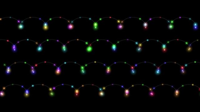 Single Strand of Festive Christmas Bulb Lights Frame on Black Background christmas lights