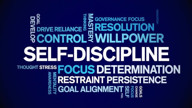 Self-Discipline animated word cloud-text design animation tag kinetic typography seamless loop.