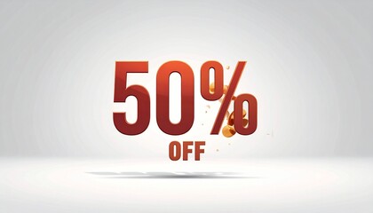 Bold red 3D &ldquo;50% OFF&rdquo; discount text with tiny human figures pushing it, creative advertising concept, studio lighting, isolated on white background, clean shadows, modern minimal promotional design