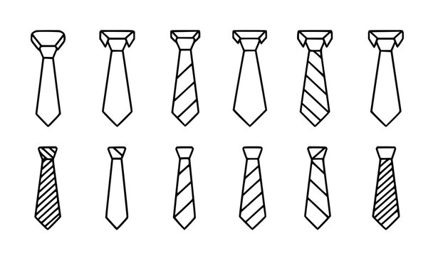 Minimal tie outline icon vector set modern necktie line design