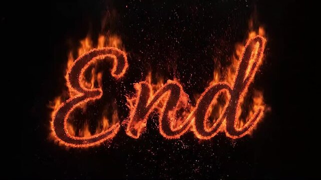 Static shot of the word End burning in bright orange flames against a black background.