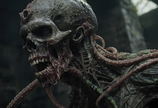 Zombie monster creature with decaying flesh and tentacles