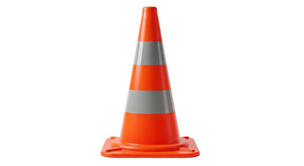 Orange traffic cone with gray stripes isolated PNG, safety equipment for road construction and hazard warning on transparent background