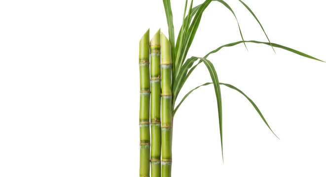 Fresh green sugar cane stalks PNG isolated on transparent background, tropical plant for juice and healthy lifestyle