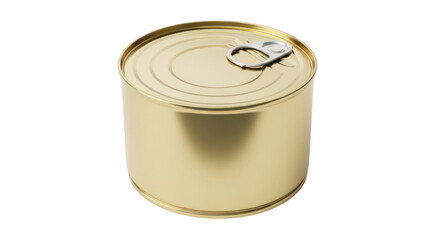 Gold metal tin can with pull ring isolated PNG, canned food container for preservation and storage on transparent background