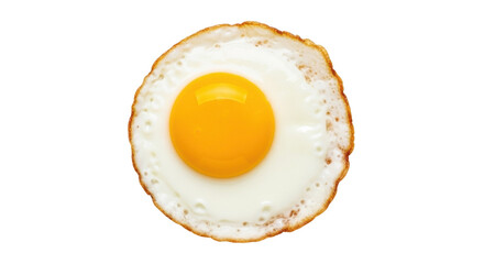 Fried egg isolated PNG on transparent background, sunny side up breakfast food with golden yolk for cooking and healthy eating