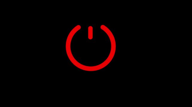 power reset button sign animation glowing power button icon animated on a black background.4k video animation.