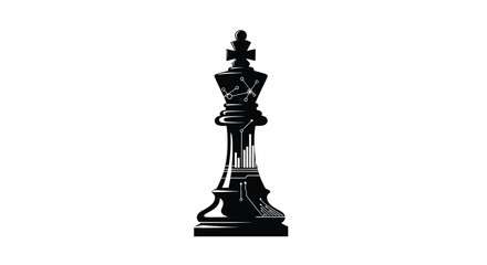 Fototapeta premium Silhouette of a chess king piece filled with intricate digital circuits and data visualization elements