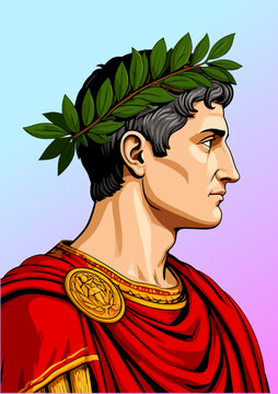 066-12-iJulius caesar profile portrait wearing a red toga and golden fibula