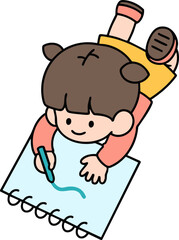 vector illustration of a girl lying on the floor drawing