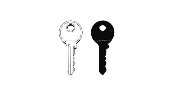 Two identical keys in different styles, one outlined and white, the other filled and black