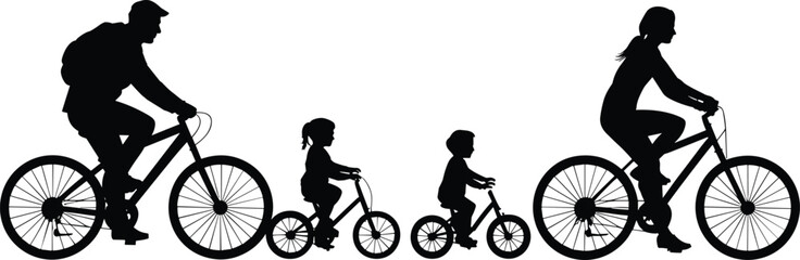 Obraz premium Silhouette of a family enjoying a bicycle ride together on a white background cycling bicycles parents