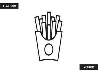 A black and white illustration of a container of french fries