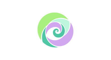 Pastel Abstract Spiral Logo Design. Elegant Swirl Icon with Green and Purple Shapes. Minimalist Vector Graphic.