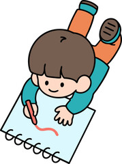 vector illustration of a boy lying on the floor drawing