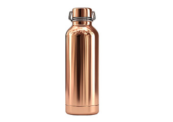 Sleek, copper-toned water bottle with a dark gray loop closure on a black backdrop