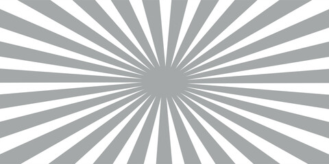 Sun rays background. Sun ray light. Radial burst. Sunburst grey pattern. Gray background. Beam line. Radiate lines sunlight. Comic sunrise effect texture. Retro pop art stripe. Vector illustration